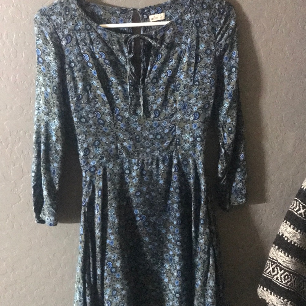 green and blue flower print dress